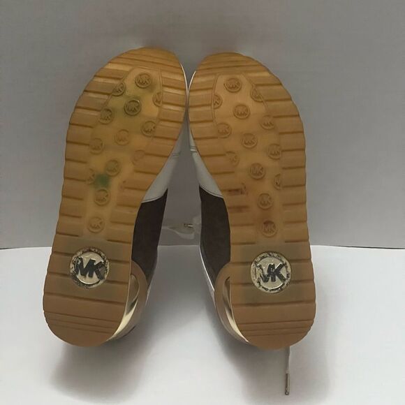 Michael Kors Leather Canvas Sneakers Women’s Sz 7 White Designer Casual Sporty - Picture 7 of 14